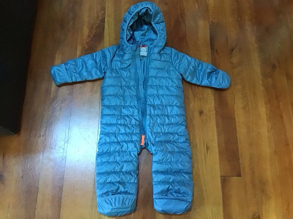 Primary Baby Puffer Snowsuit 6-12 Mo Bunting Blue/Teal Hooded Lightweight Winter